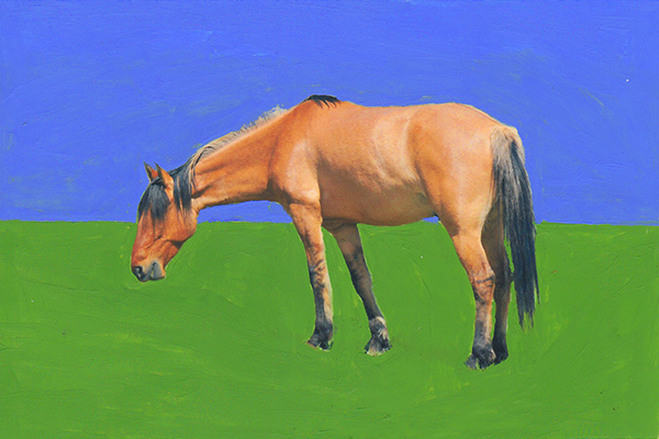 painting of horses on blue and green background artwork