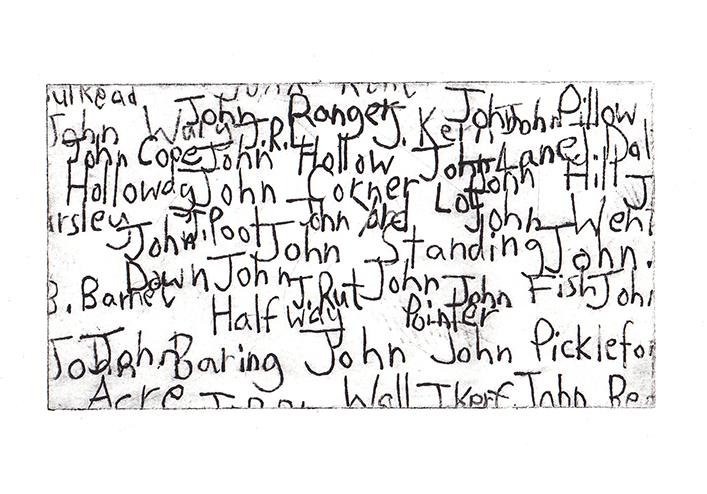 etching of john names print
