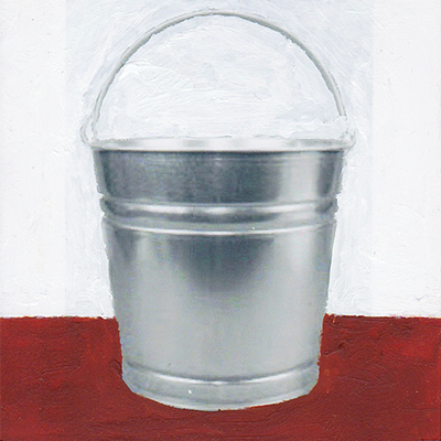 painting of buckets on white and brown background artwork