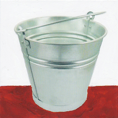 painting of buckets on white and brown background artwork
