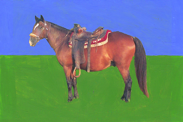 painting of horses on blue and green background artwork