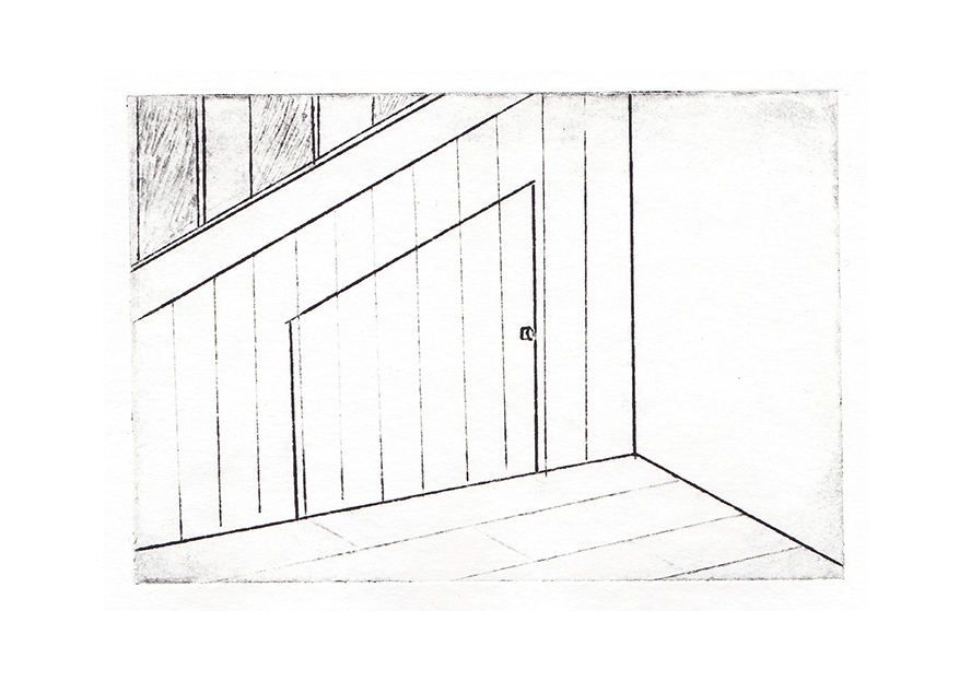 etching of door undr stairs print