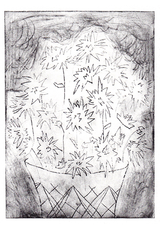 etching of flowers print