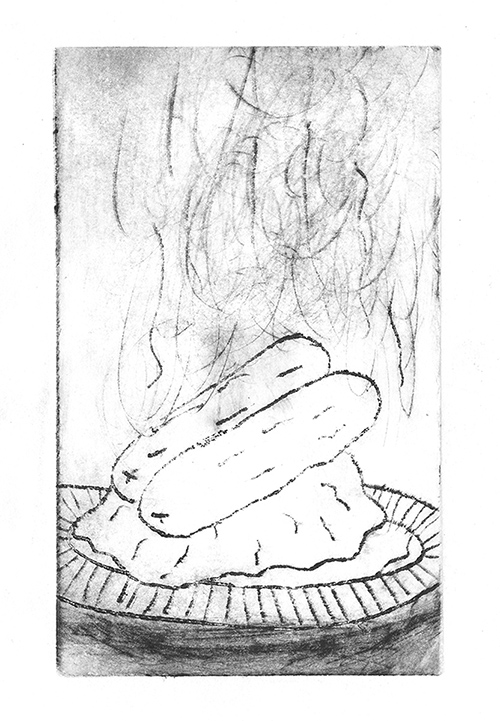 etching of sausages and mash everyday print