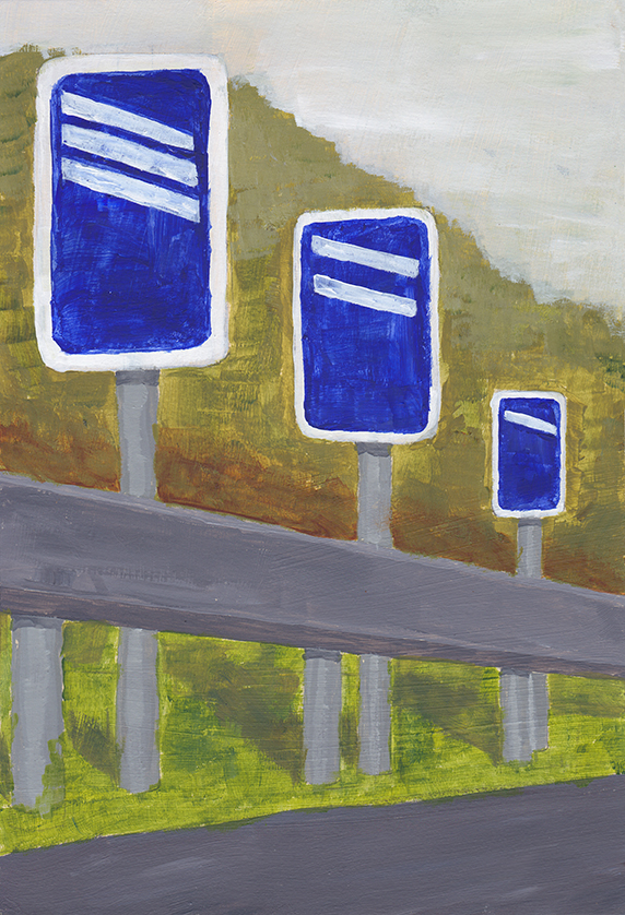 acrylic painting of 3 2 1 signs on motorway roads uk by Will Dalton